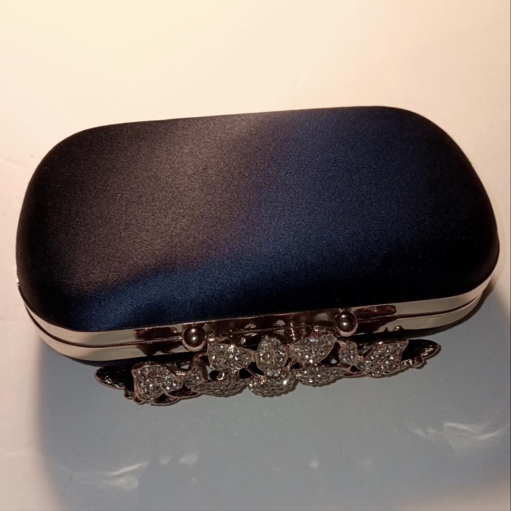 Ever New Erin Embellished Clutch CL1446 Navy Blue Fabric 6" x 5" Ornate Bling